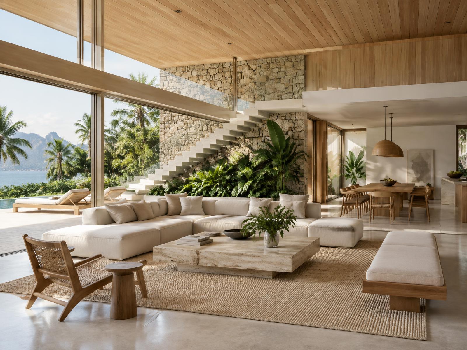 Ambiente residencial sofisticado integrado à paisagem